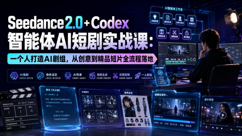 Seedance2.0+Codex智能体AI短剧实战课：一个人打造AI剧组，从创意到精品短片全流程-爱搭资源网