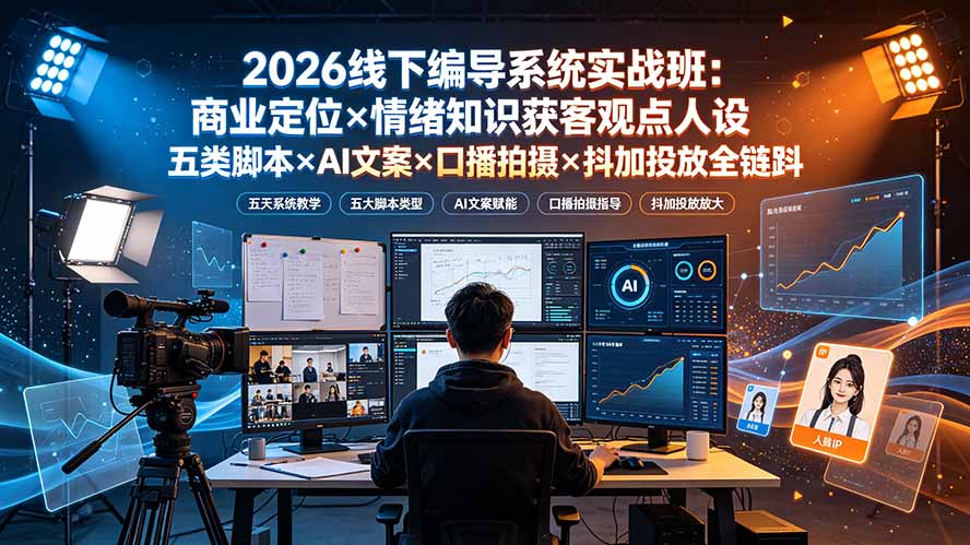 2026线下编导系统实战班：商业定位×情绪知识获客观点人设五类脚本×AI文案×口播拍摄×抖加投放全链路-爱搭资源网