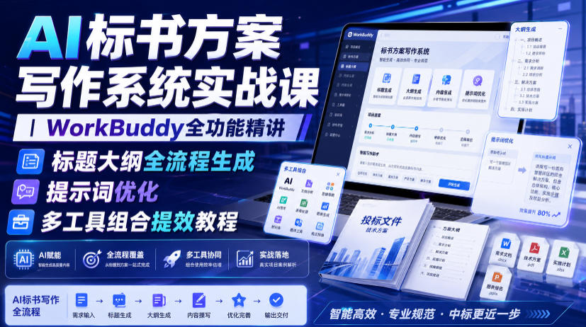 AI标书方案写作系统实战课｜WorkBuddy全功能精讲・标题大纲全流程生成・提示词优化・多工具组合提效教程-爱搭资源网