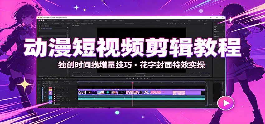 动漫短视频剪辑教程：独创时间线增量技巧，花字封面特效实操-爱搭资源网