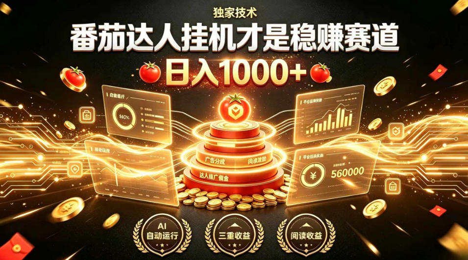 别再瞎找副业！番茄达人挂G才是稳賺赛道，日入1000+，全程傻瓜式操作，可矩阵放大【揭秘】-爱搭资源网