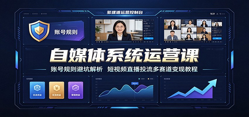 自媒体系统运营课：账号规则避坑解析，短视频直播投流多赛道变现教程-爱搭资源网