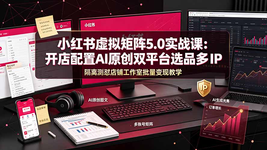 小红书虚拟矩阵5.0实战课：开店配置｜AI原创｜双平台选品｜多IP隔离｜测怼店铺工作室批量变现实操教学-爱搭资源网