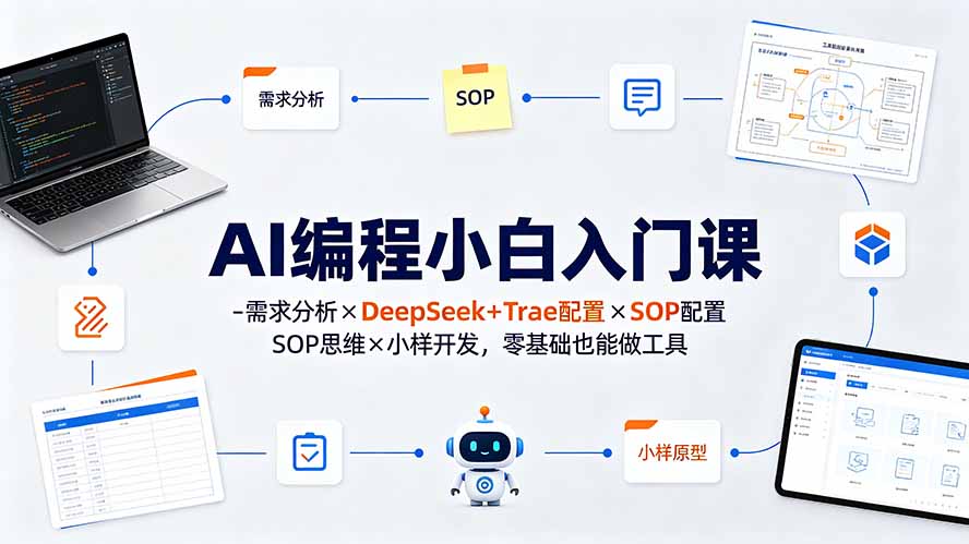 AI编程小白入门课-需求分析×DeepSeek+Trae配置×SOP思维×小样开发，零基础也能做工具-爱搭资源网