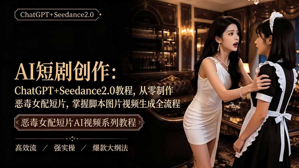 AI短剧从零创作实战课｜ChatGPT脚本撰写+Seedance2.0视频生成，恶毒女配短剧全流程教程-爱搭资源网