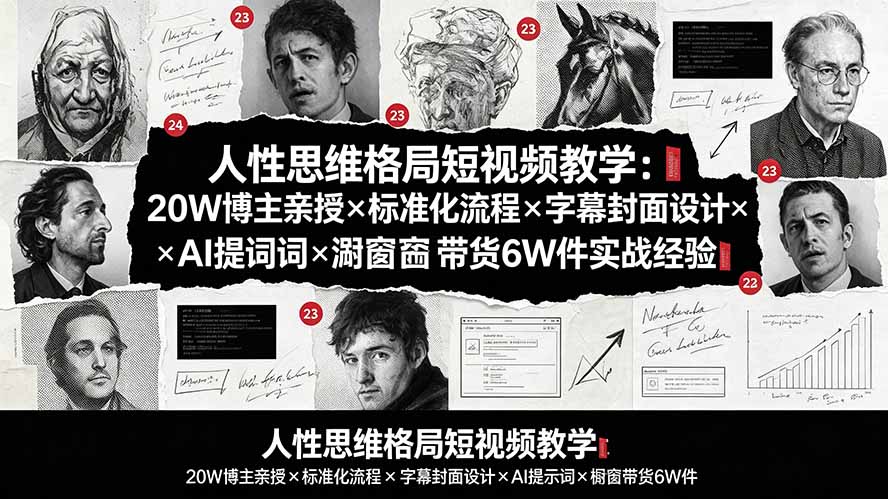 人性思维格局短视频教学：20W博主亲授×标准化流程×字幕封面设计×AI提示词×橱窗带货6W件实战经验-爱搭资源网