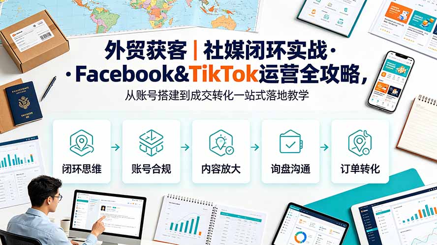 外贸获客｜社媒闭环实战·Facebook&TikTok运营全攻略，从账号搭建到成交转化一站式落地教学-爱搭资源网
