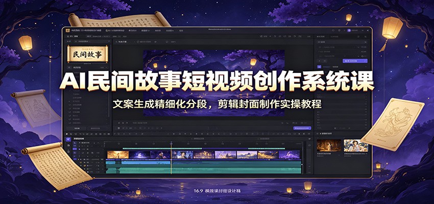 AI民间故事短视频创作系统课：文案生成精细化分段，剪辑封面制作实操教程-爱搭资源网