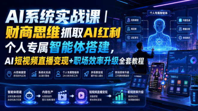 AI系统实战课｜财商思维抓取AI红利｜个人专属智能体搭建，AI短视频直播变现+职场效率升级全套教程-爱搭资源网