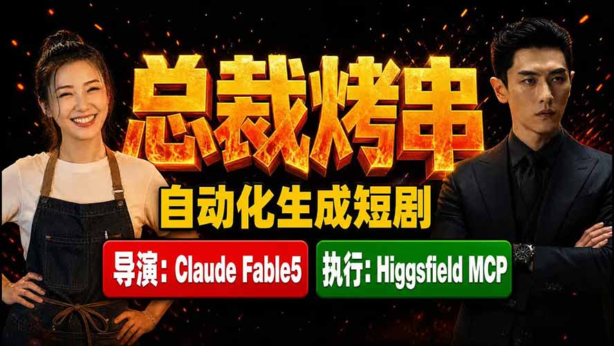 《总裁烤串》真人短剧全自动诞生！Claude Fable5 当导演，Higgsfield MCP 执行！-爱搭资源网