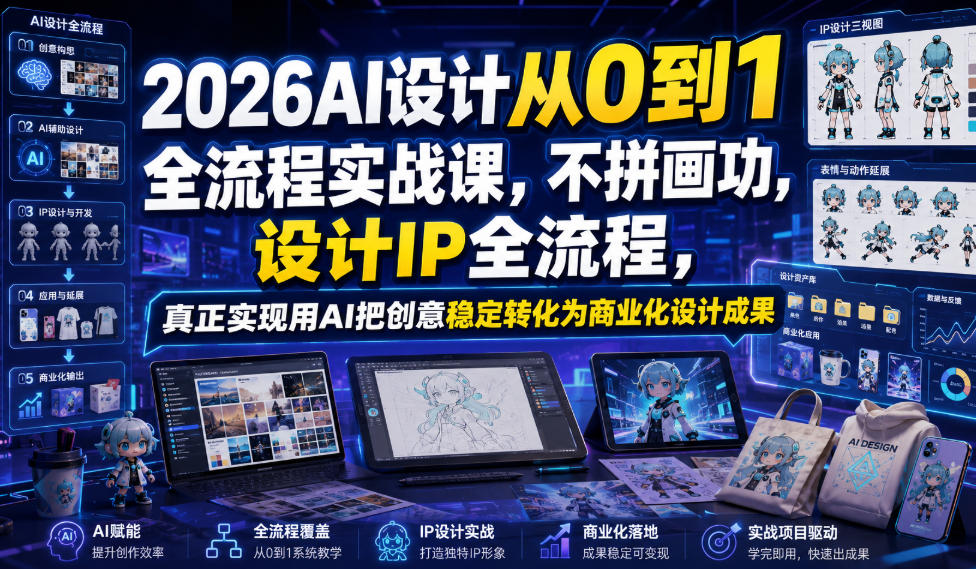 2026AI设计从0到1全流程实战课，不拼画功，设计IP全流程，真正实现用AI把创意稳定转化为商业化设计成果-爱搭资源网