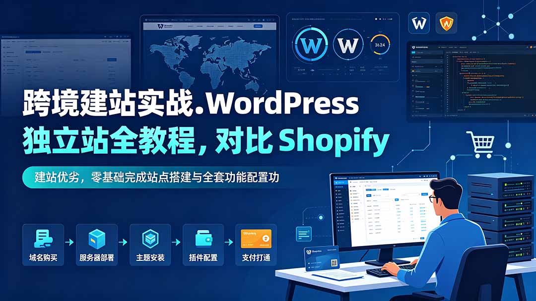 跨境建站实战：WordPress 独立站全教程，对比 Shopify 建站优劣，零基础完成站点搭建与全套功能配置-爱搭资源网