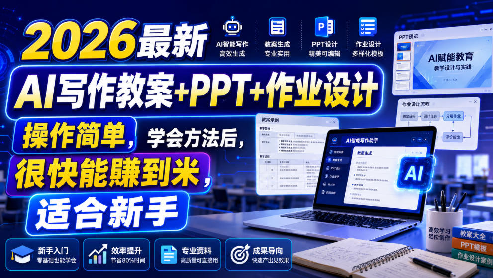 2026最新AI写作教案+PPT+作业设计，操作简单，学会方法后，很快能賺到米，适合新手-爱搭资源网