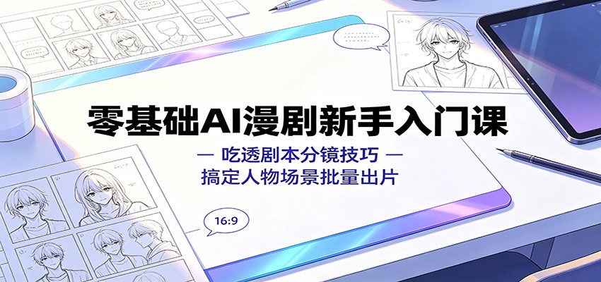 零基础AI漫剧新手入门课：吃透剧本分镜技巧，搞定人物场景批量出片-爱搭资源网