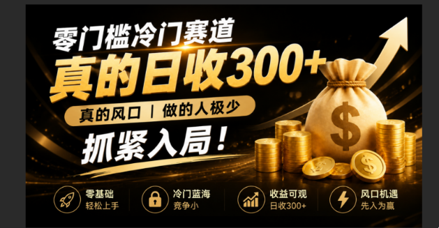 零成本冷门赛道，真的日300+真风口，做得人极少！赶紧入局，超级简单！-爱搭资源网