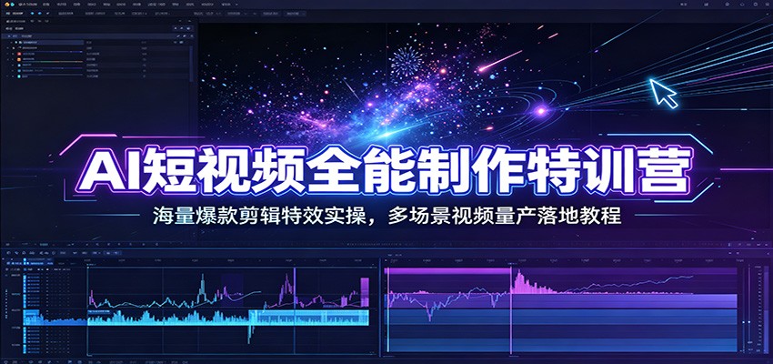 AI短视频全能制作特训营：海量爆款剪辑特效实操，多场景视频量产落地教程-爱搭资源网