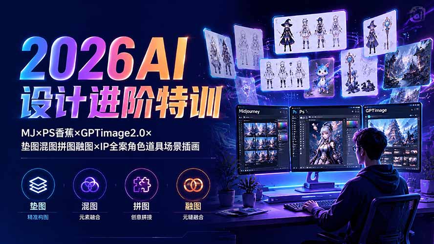 2026AI设计进阶特训：MJ×PS香蕉×GPTimage2.0×垫图混图拼图融图×IP全案角色道具场景插画-爱搭资源网