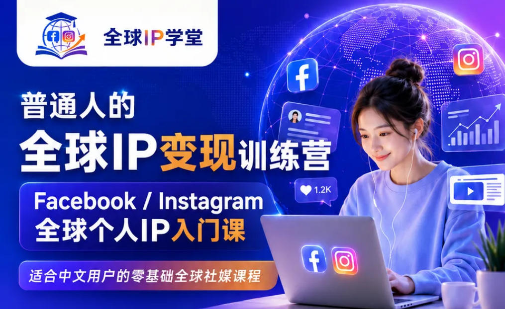 普通人的全球IP变现训练营，Facebook/Instagram全球个人IP入门课，零基础全球社媒课程-爱搭资源网