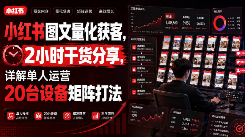 小红书图文量化获客，2小时干货分享，详解单人运营20台设备矩阵打法-爱搭资源网