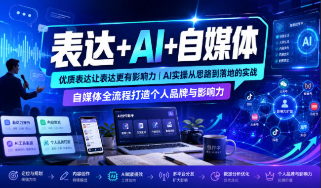表达+AI+自媒体，优质表达让表达更有影响力|AI实操从思路到落地的实战|自媒体全流程打造个人品牌与影响力-爱搭资源网
