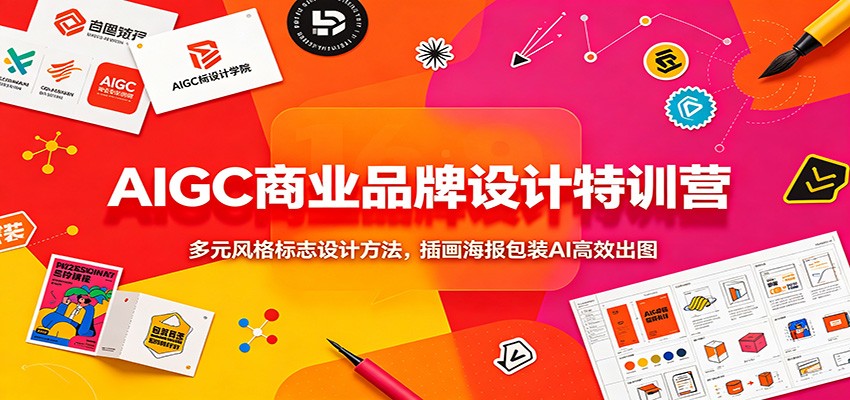 AIGC商业品牌设计特训营：多元风格标志设计方法，插画海报包装AI高效出图-爱搭资源网