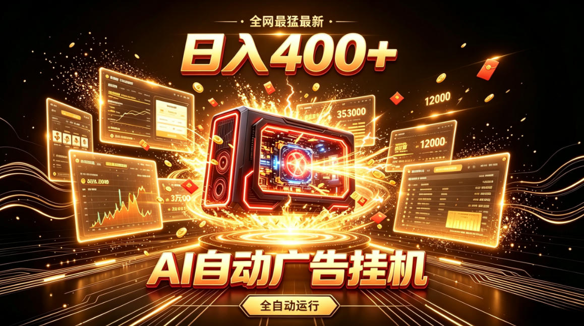 全网最猛最新的AI自动广告挂G，狠收益日入400+，真正做到躺賺式变现【揭秘】-爱搭资源网