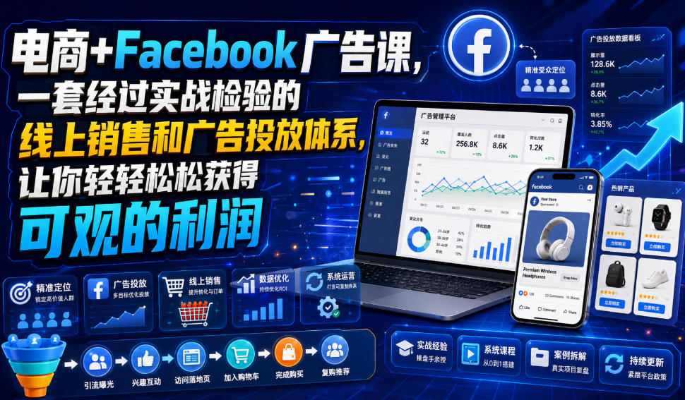 电商+Facebook广告课，一套经过实战检验的线上销售和广告投放体系，让你轻轻松松获得可观的利润【原创双语字幕】-爱搭资源网