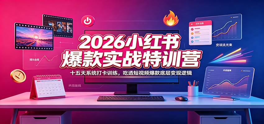 2026小红书爆款实战特训营：十五天系统打卡训练，吃透短视频爆款底层变现逻辑-爱搭资源网