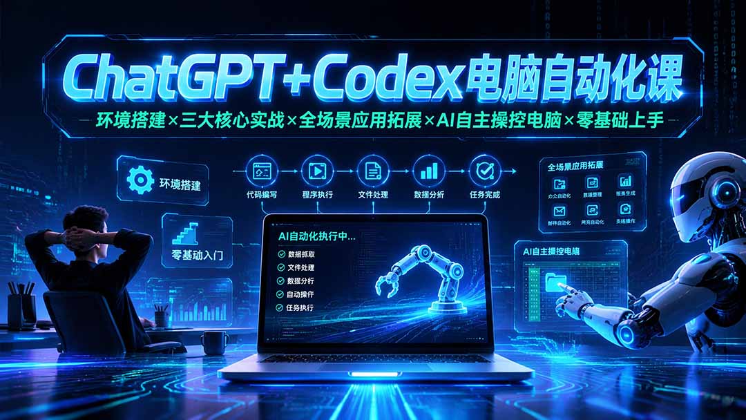 ChatGPT+Codex电脑自动化课：环境搭建×三大核心实战×全场景应用拓展×AI自主操控电脑×零基础上手-爱搭资源网