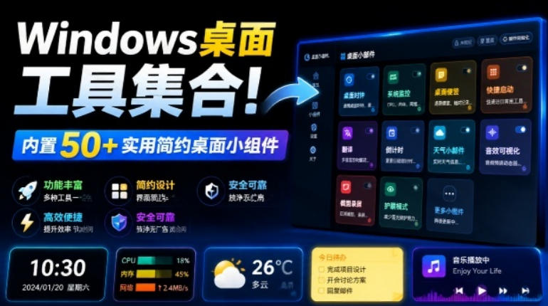 Windows桌面工具集合！内置50+实用简约桌面小组件，含截图、录屏、翻译、天气等，多秘工具箱-爱搭资源网