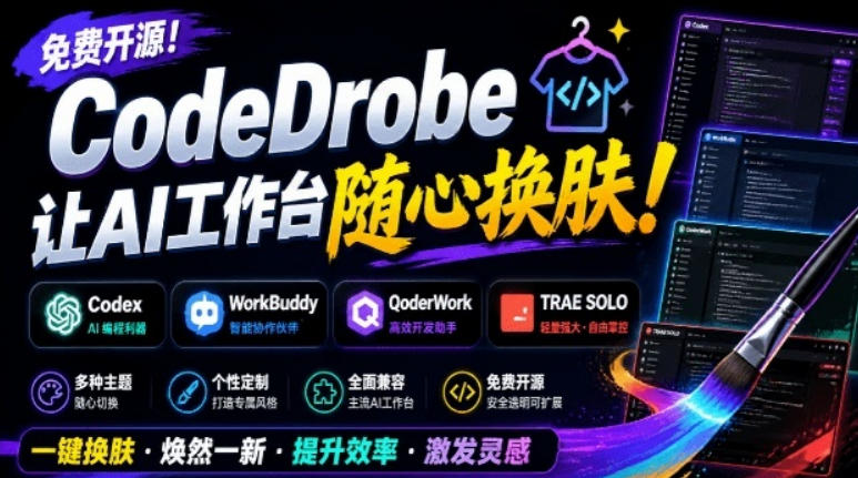 免费开源的CodeDrobe，让AI工作台随心换肤，支持Codex、WorkBuddy等，免费且本地运行！-爱搭资源网