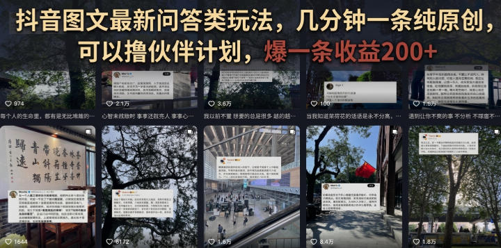 抖音图文最新问答类玩法，几分钟一条纯原创，可以撸伙伴计划，爆一条收益200+-爱搭资源网