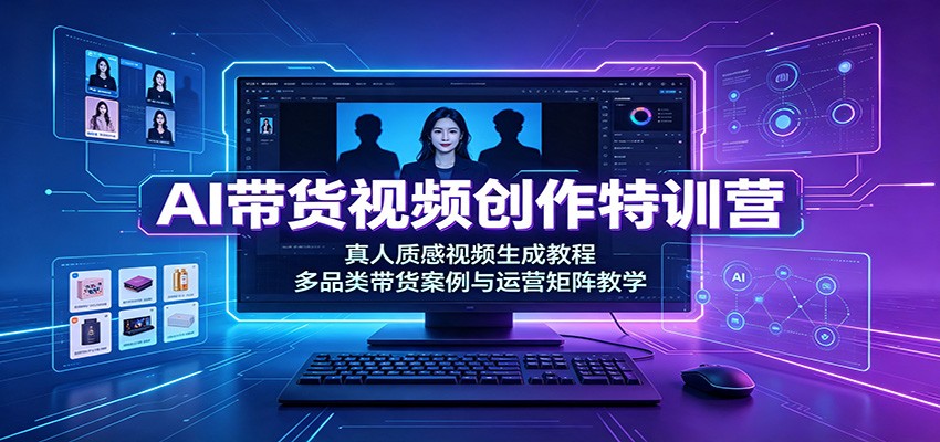 AI带货视频创作特训营：真人质感视频生成教程，多品类带货案例与运营矩阵教学-爱搭资源网
