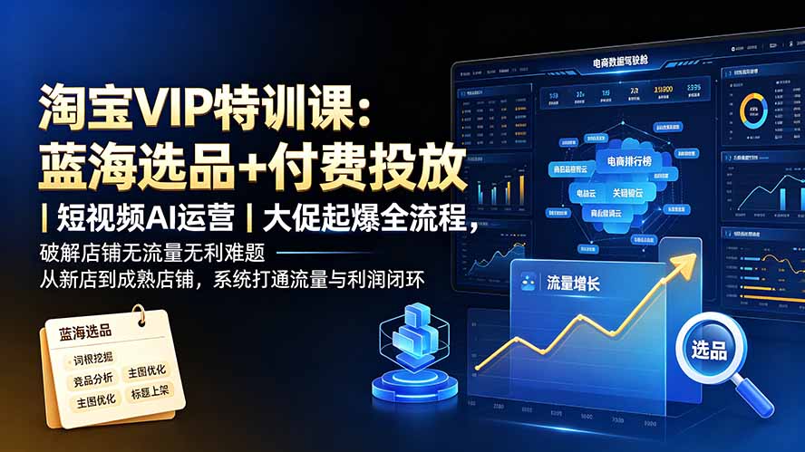 淘宝VIP特训课-更新：蓝海选品+付费投放｜短视频AI运营｜大促起爆全流程，破解店铺无流量无利润难题-爱搭资源网