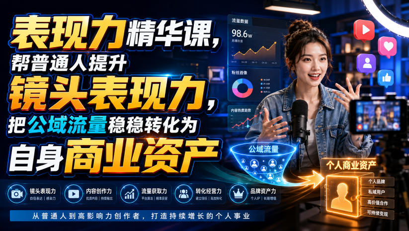 表现力精华课，帮普通人提升镜头表现力，把公域流量稳稳转化为自身商业资产-爱搭资源网