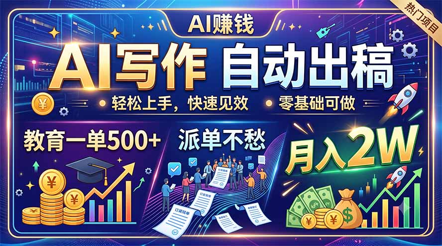 AI写作自动出稿，教育一单500+，派单不愁，月入2W-爱搭资源网