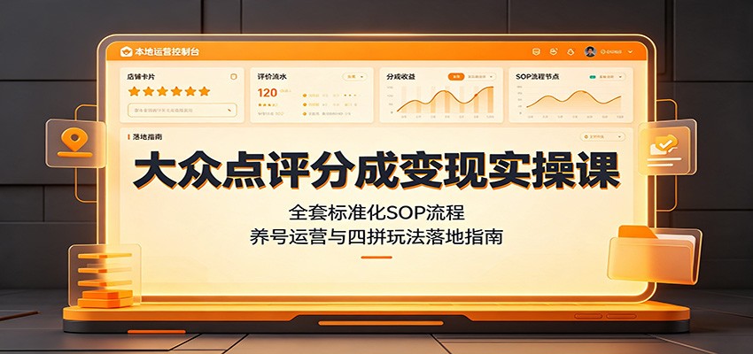 大众点评分成变现实操课:全套标准化SOP流程,养号运营与四拼玩法落地指南-爱搭资源网