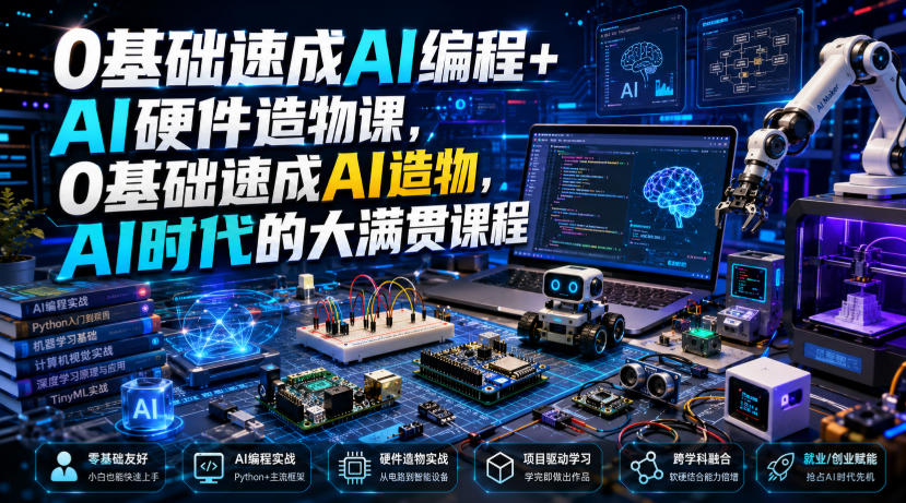 0基础速成AI编程+AI硬件造物课，0基础速成AI造物，AI时代的大满贯课程-爱搭资源网