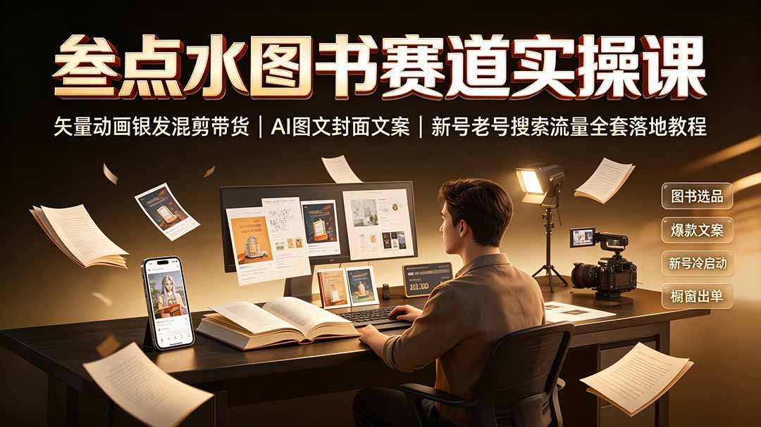 叁点水图书赛道实操课｜矢量动画银发混剪带货，AI图文封面文案，新号老号搜索流量全套落地教程-爱搭资源网