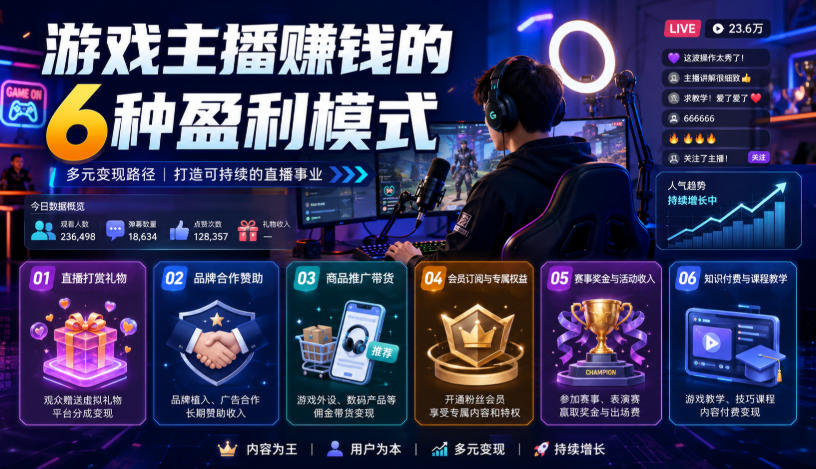 付费文章:游戏主播賺钱的6种盈利模式-爱搭资源网
