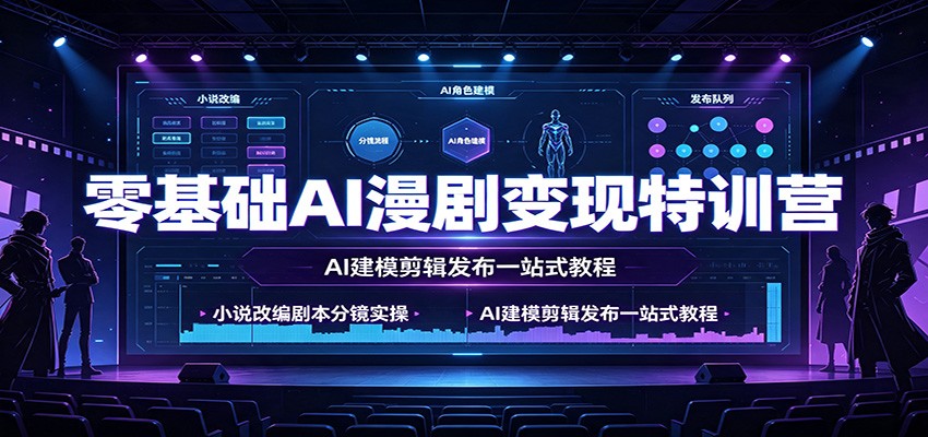 零基础AI漫剧变现特训营：小说改编剧本分镜实操，AI建模剪辑发布一站式教程-爱搭资源网