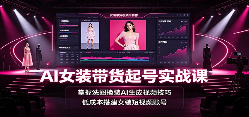 AI女装带货起号实战课：掌握洗图换装AI生成视频技巧，低成本搭建女装短视频账号-爱搭资源网