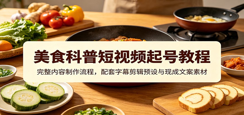 美食科普短视频起号教程：完整内容制作流程，配套字幕剪辑预设与现成文案素材-爱搭资源网