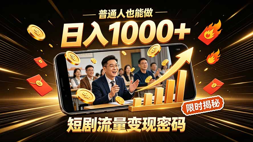 一部手机做短剧分发，不用真人出镜、不用拍摄剧本，快手流量变现日赚千元-爱搭资源网