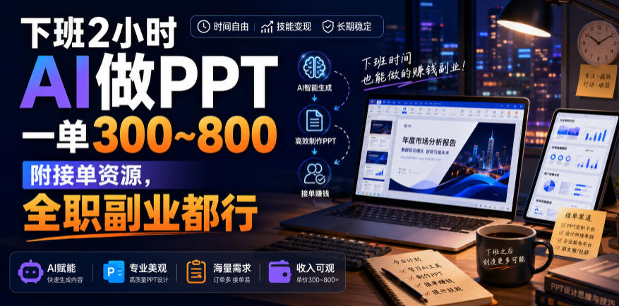 下班2小时AI做PPT，一单300~800，附接单资源，全职副业都行【揭秘】-爱搭资源网