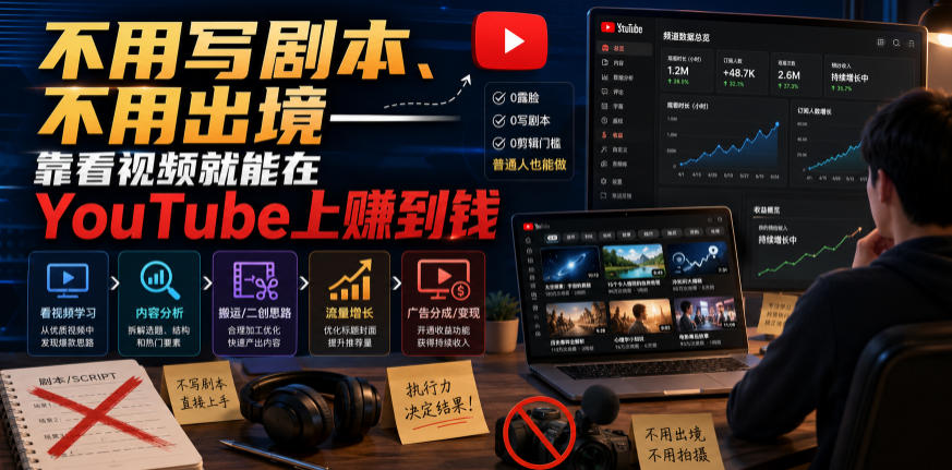 不用写剧本、不用出境——靠看视频就能在YouTube上賺到钱【原创双语字幕】-爱搭资源网