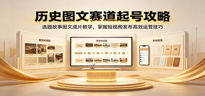 历史图文赛道起号攻略：选题故事图文成片教学，掌握短视频发布高效运营技巧-爱搭资源网
