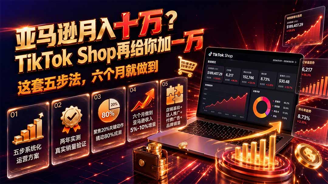亚马逊月入十万？TikTok Shop再给你加一万——这套五步法，六个月就做到【原创双语字幕】-爱搭资源网