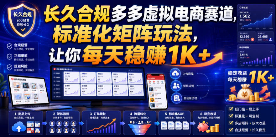 长久合规多多虚拟电商赛道，标准化矩阵玩法，让你每天稳賺1K+【揭秘】-爱搭资源网
