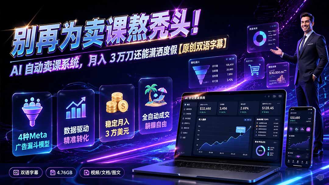 别再为卖课熬秃头！AI 自动卖课系统，月入 3 万刀还能潇洒度假【原创双语字幕】-爱搭资源网